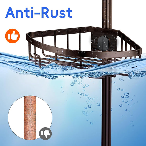 Corner Shower Caddy Tension Pole - 62-115 INCH - 4-Tier Rustproof Bathroom Organizer Shelves, Adjustable Bathtub Tub Shampoo Storage, Bronze6