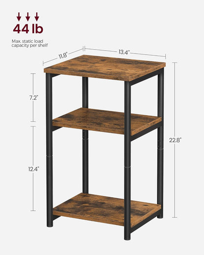 VASAGLE Side Table, Small End Table, Tall Nightstand, Steel Frame | for Living Room, Bedroom, Office, Bathroom, Rustic Brown and Ink Black ULET273B013