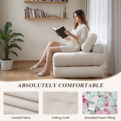 Folding Sofa Bed,Convertible Sleeper Chair for Adults, Folding Sofa Bed Foam Filling Couch with Pillow，Sleeper Chairs Single Size Floor Mattress,White6