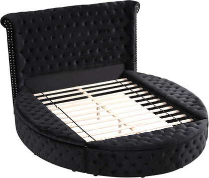 Lexi round Upholstered Velvet Platform Bed Frame, Black - King4