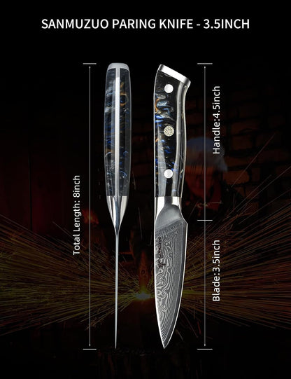 3.5 Inch Paring Knife - Kitchen Fruit Vegetable Knife Damascus Steel & Resin Handle - Xuan Series (Starry Black)4