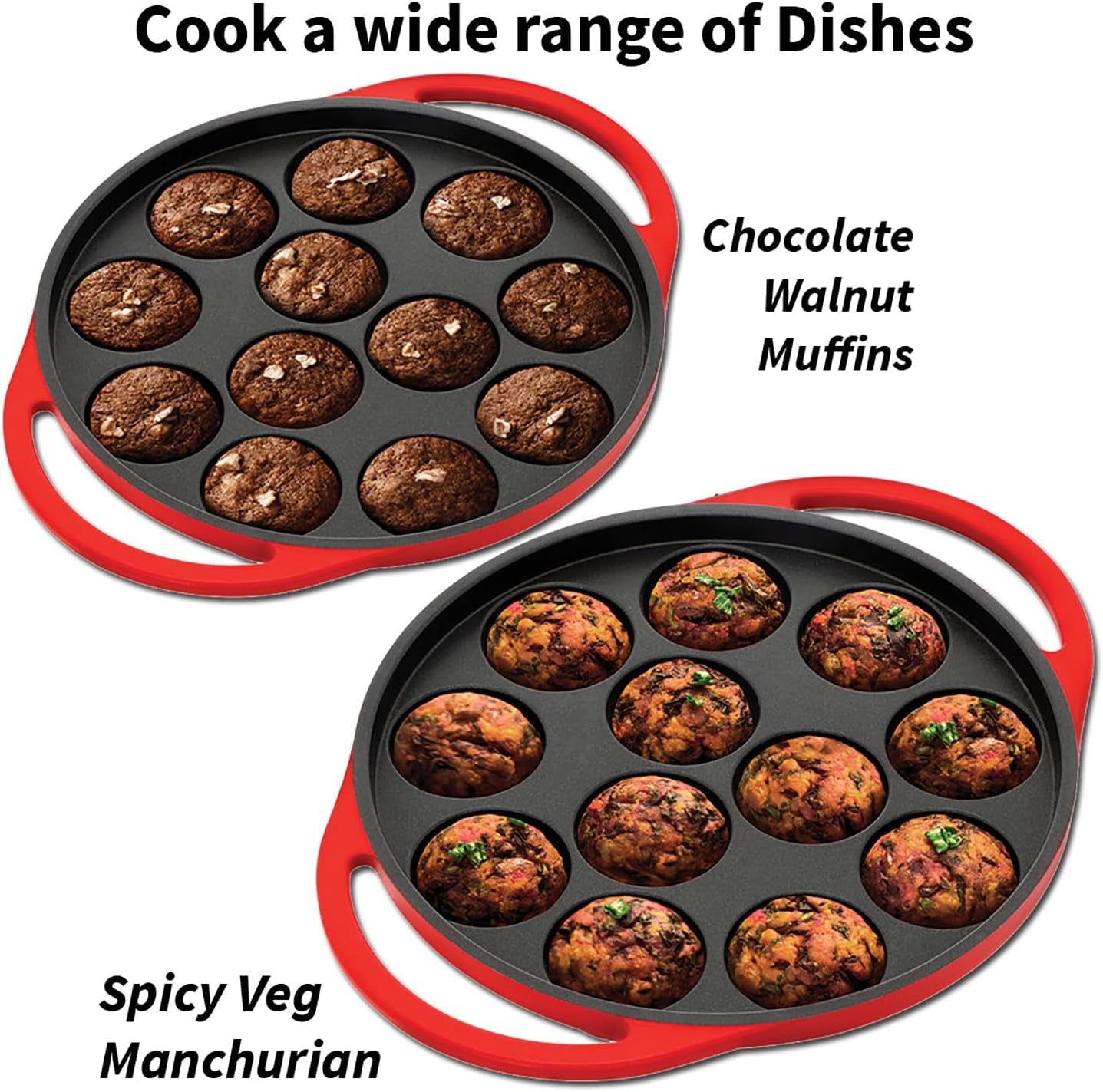 futura-24-cm-inside-diameter-appe-pan-26-cm-outer-diameter-non-stick-paniyaram-maker-with-glass-lid-12-cups-paniyarakkal-litti-kuzhi-paniyaram-ponganalu-red-nape24g