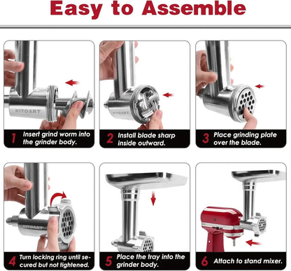 Metal Food Meat Grinder Attachment for Kitchenaid Stand Mixer | Aluminium Grinder Body, Stainless Plates and Blades, Sausage Stuffer Kit, Brush, Hand Wash Only, Machine/Mixer Not Included4