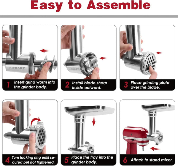 Metal Food Meat Grinder Attachment for Kitchenaid Stand Mixer | Aluminium Grinder Body, Stainless Plates and Blades, Sausage Stuffer Kit, Brush, Hand Wash Only, Machine/Mixer Not Included4