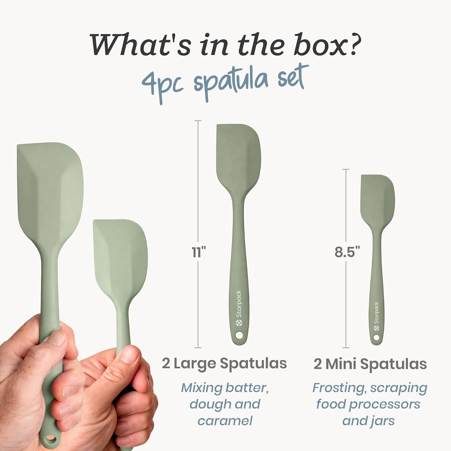 starpack-scrape-and-stir-silicone-rubber-spatula-set-4-piece-lfgb-non-toxic-600-f-heat-resistant-bpa-free-one-piece-kitchen-baking-spatulas-dishwasher-safe-for-nonstick-cookware-sage-green