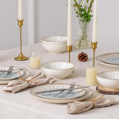 DOMICREVERY Ceramic Dinnerware Sets for 4, 12 Pcs Plates and Bowls Sets5