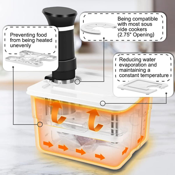 Sous Vide Container 12.6 QT with Lid and Rack Slow Cooker Container | Complete Kit with Lid and Rack, Minimal Water Evaporation, Compatible with Most Sous Vide Machines4