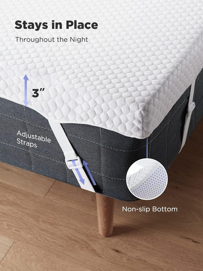 Queen Mattress Topper, 3 Inch Gel Memory Foam Mattress Topper for Pressure Relief, Premium Soft Cooling Sleep, Non-Slip Design with Removable & Washable Cover, Oeko-Tex Certified5