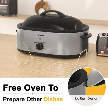 Roaster Oven 20 Quart, Electric Turkey Roaster Oven with Self-Basting Lid, Removable Pan and Rack, Full-Range Temperature, Powerful 1450W, Stainless Steel, Silver5