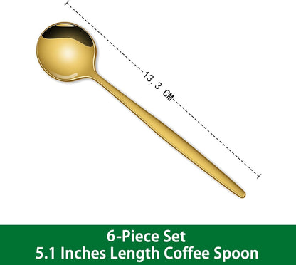 5.1 Inch Coffee & Tea Spoon,6 Pieces Gold Stainless Steel Teaspoon,Mini Spoons for Dessert and Coffee,Durable Demitasse Coffee Spoons for Dessert2