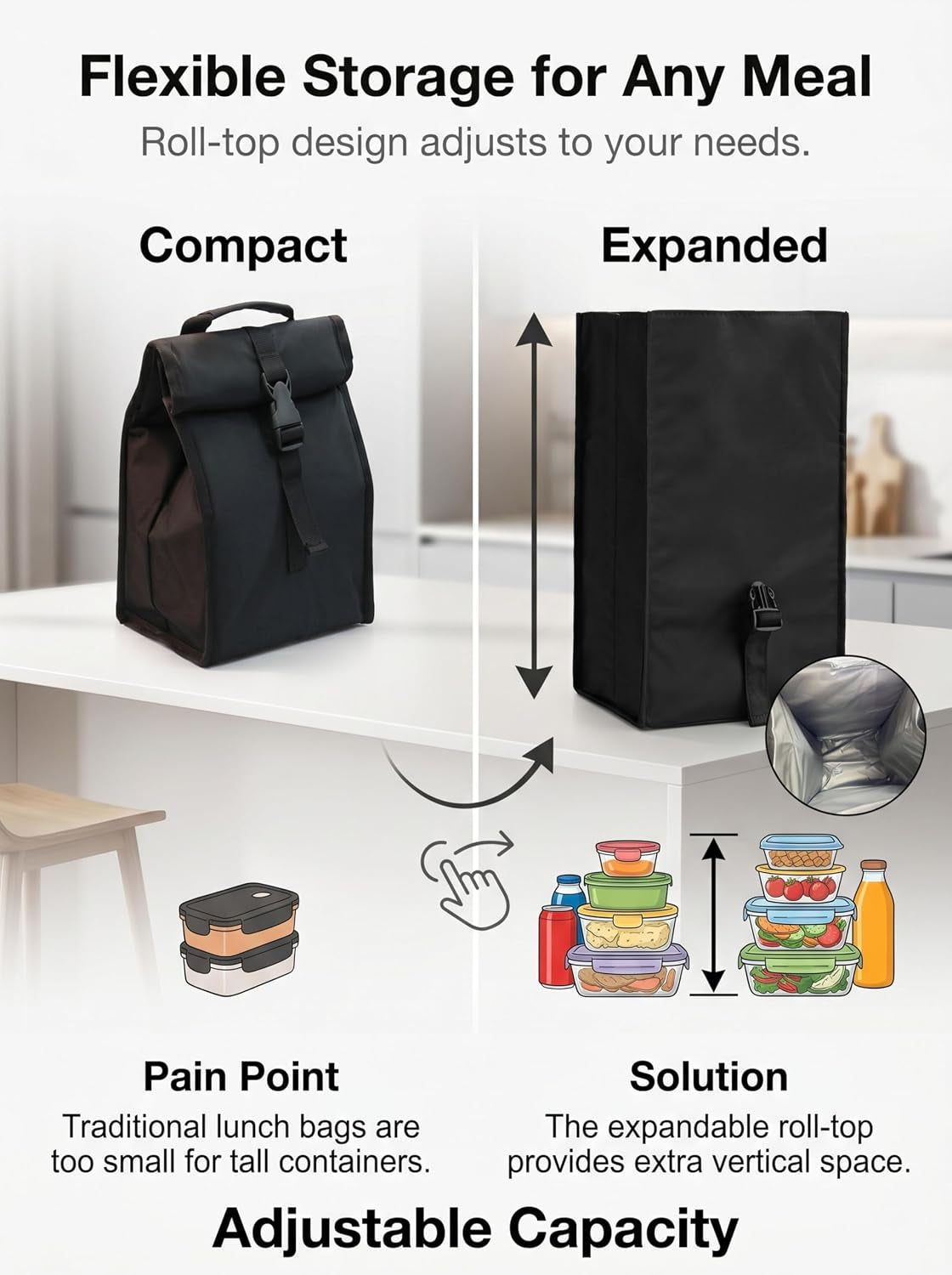 insulated-foldable-lunch-bag-lightweight-portable-with-adjustable-shoulder-strap-lunch-box-for-men-women-office-work-picnic-hiking-and-beach-blackhard-fabric