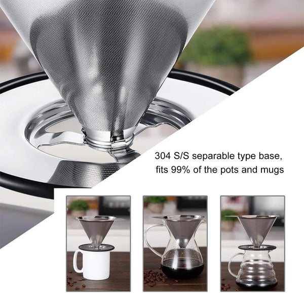 Pour over Coffee Dripper Stainless Steel Coffee Filter Metal Cone Filter Paperless Reusable Coffee Filter Single Cup Coffee Maker 1-2 Cup with Non-Slip Cup Stand and Cleaning Brush6
