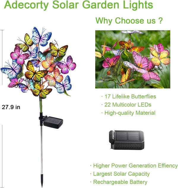 Solar Garden Lights Outdoor Waterproof Decorative Solar Lights Outdoor 2 Pack with 44 LED 34 Butterfly Flower Garden Decor Yard Patio Lawn, Gifts for Mother'S Day Mom Women3