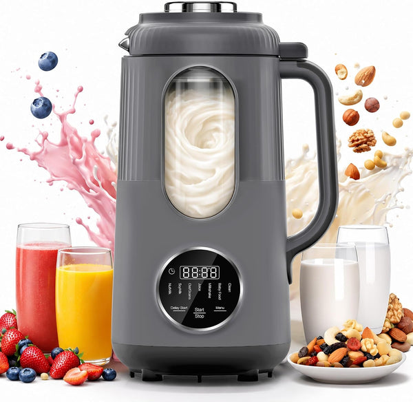 Nut Milk Maker Machine, Automatic Soy Milk Maker, Small Countertop Blender | 35Oz Plant-Based Milk Maker for Homemade Almond Milk, Oat Milk, Soy Milk with Veloblend 10-Blade System, Glass Chamber, Grey1