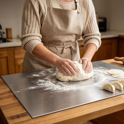 Large Stainless Steel Cutting Board with Counter Lip - Food Grade 304 L-Shaped Bread Board for Kitchen, Durable & Easy to Clean, 15.7X11.8Inch Suitable for Meat, Fruits, Vegetables, Bread, and Baking6