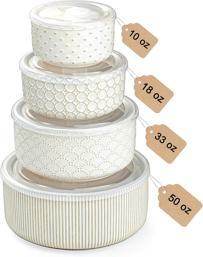 Serving Bowls with Lids, Ceramic Mixing Bowls Set of 4, Off-White1