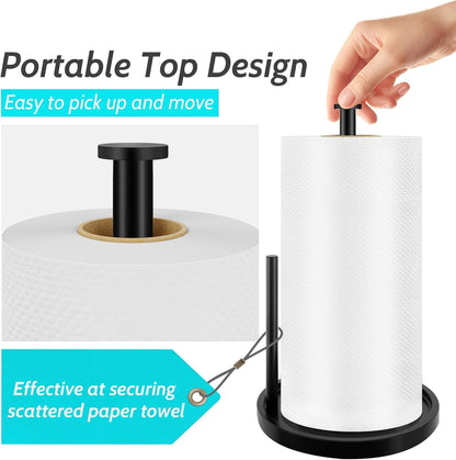Paper Towel Holder Countertop, Standing Paper Roll Holder with anti Slip Weighted Base, Stainless Steel Freestanding Paper Towel Holder for Kitchen, Black4