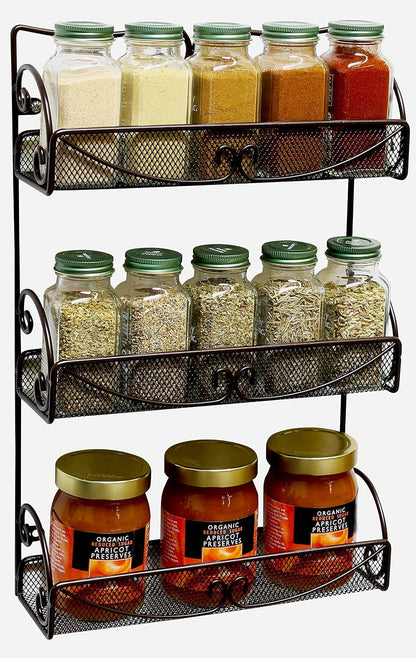 3 Tier Wall Mounted Hanging Spice Rack, Bronze5