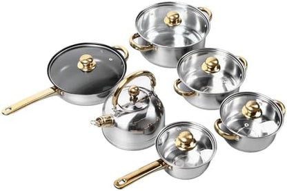 Home Stainless Steel Cookware Sets 12 Piece, Pots and Pans Kitchen Cooking Set with Stay Cool Handles, Dishwasher , Included Milk Pot, Sauce Pan, Fry Pan, Kettle1