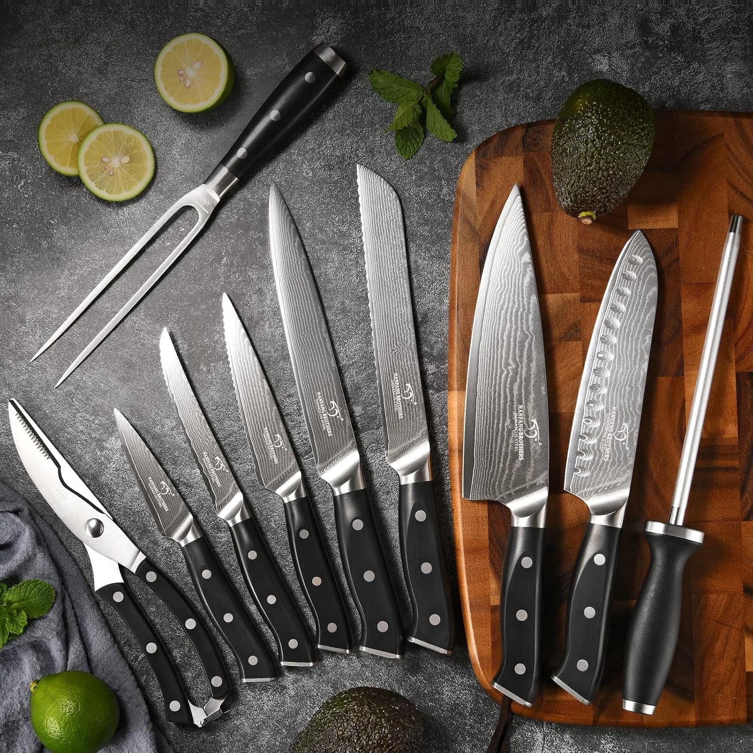 18pcs-damascus-knife-set-with-steak-knives-block-japanese-67-layer-10cr15comov-vg10-equivalent-steel-core-60-2-hrc-edge-ergonomic-handle-kitchen-shears-sharpener