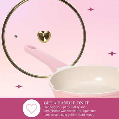 Ceramic Nonstick Pots and Pans, Cookware Set, Cast Aluminum with Dual Layer Non Stick Coating, Made without PFAS PFOA PFOS and PTFE, Dishwasher Safe, 10-Piece, Pink7