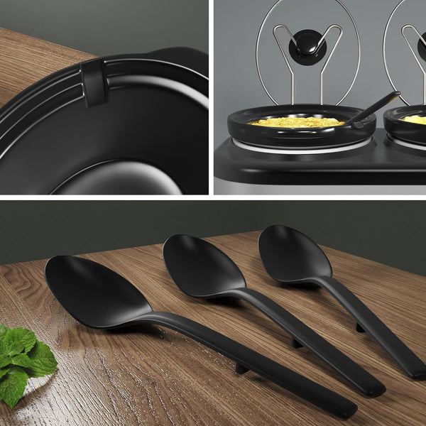 Triple Slow Cooker, Buffet Server & Warmer with 3 Removable Ceramic Pots, 3 Adjustable Temp Settings & 3 Metal Lid Rests, Stainless Steel, 3 * 1.5 Quarts Silver7
