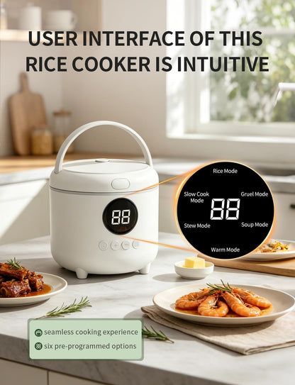 Small Rice Cooker, 3-Cups Uncooked/ 6-Cups Cooked, White | Multifunctional 6 Intelligent Cooking Modes for White Rice, Quinoa, Oatmeal, 1.6L Capacity4