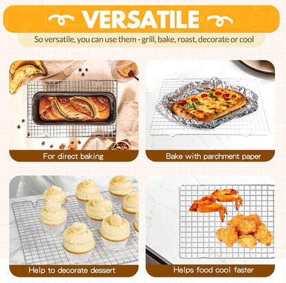 2 PCS Cooling Racks for Cooking and Baking, 15X10 Inches Stainless Steel Cooling Rack, Sheet Pan with Wire Rack for Baking Sheet, Bacon Rack Oven Safe Fits Jelly Roll Sheet Pan3