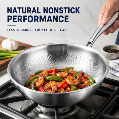 Titanium Wok with Lid, Titanium Wok Pan for Cooking, Non Stick Titanium Frying Pan, No Coating Titaniums Nutri Pans, PFAS/PFOA/PTFE Free, Titanium Cookware with All Cooktops3