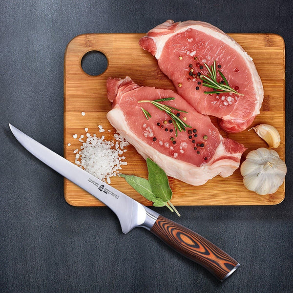 Boning Knife, 7 Inch Sharp Fillet Knife for Trimming Meat with Bones, Woodgrain Pakkawood Handle, High Carbon German Steel, Gift Box Included9