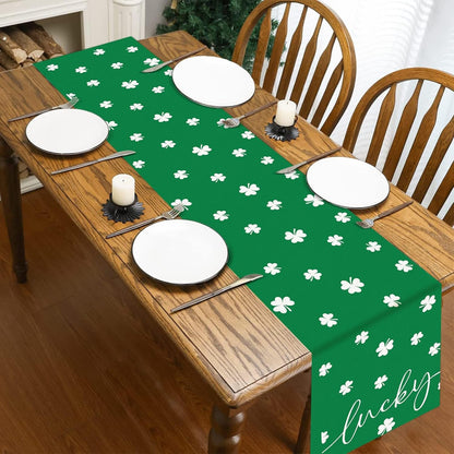 St. Patrick'S Day Linen Table Runner Valentine'S Day Table Runner Red Love and Green Lucky Shamrock Tables Decoration for Dinning Kitchen Home Party Decoration Supplies (13 X 72Inch)7