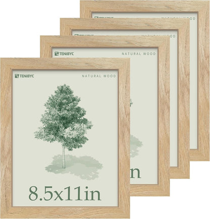 8.5 by 11 Picture Frame, Natural Wood, 4 Pack, Glass, for Photo1