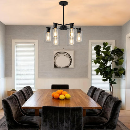 6-Light Modern Chandelier Chandeliers with Clear Glass Shade, Black3
