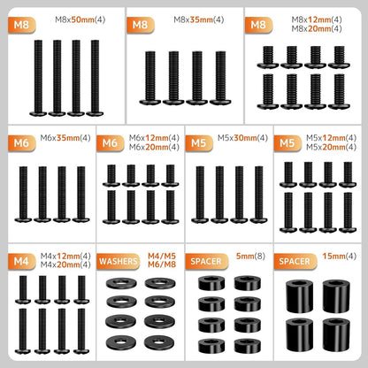 Universal TV Mounting Hardware Screw Kit, M4-M8 Screws for VESA Mounts | Black Screws, Complete Set Includes Bolts, Washers and Spacers, Fits Most Tvs/Monitors up to 80 Inches,Organized Storage Case2