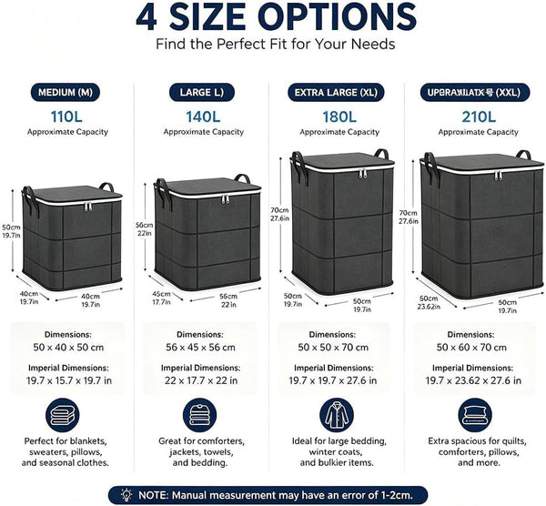 210L XXL Foldable Storage Bag with Reinforced Handles - Upgraded Large Capacity Spacious Moving Storage Bin, Zippered Fabric Giant Storage Bags for Quilts Bedding Sweaters, Moving Day, 3, XXL-210L2