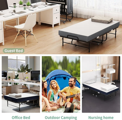 Folding Bed with Mattress,5-Inch Memory Foam Foldable Bed for Adults,500Lbs Capacity Rollaway Bed with Storage Cover and Sturdy Metal Frame,Space Saving Portable Guest Bed,75"*37.4"7