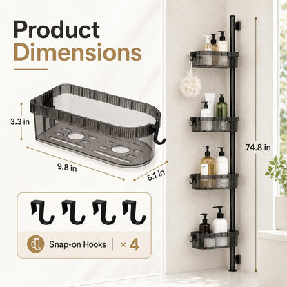 Corner Shower Caddy Tension Pole 4 Tier Rustproof Shampoo Organizer,Black6