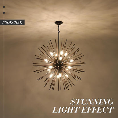 Large Wood Sputnik Chandeliers 16 Light Starburst Light Fixture Solid Wood7
