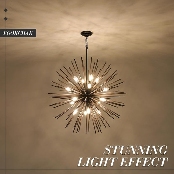 Large Wood Sputnik Chandeliers 16 Light Starburst Light Fixture Solid Wood7