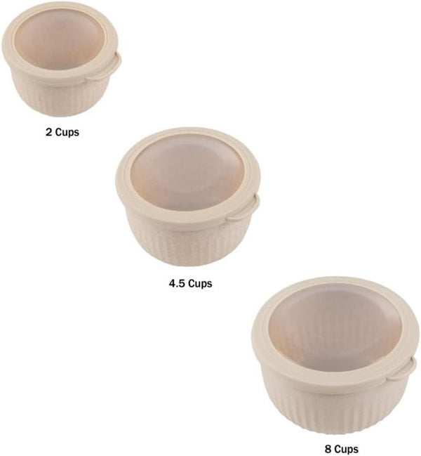 Bowls with Lids, Beige, Set of 3, 7”/5.5”/4.25”5