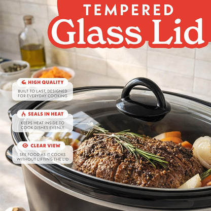 Slow Cooker - 6 Quart Removable Ceramic Pot, Manual Controls with 3 Temperature Settings, Dishwasher Safe Crock and Glass Lid, Black6
