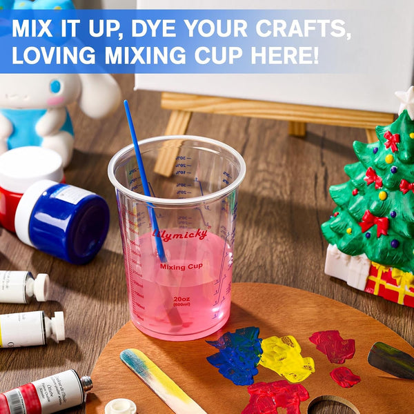50 Pack Plastic Mixing Cups, 20 Oz Measuring Cups with 50 Mixing Sticks5