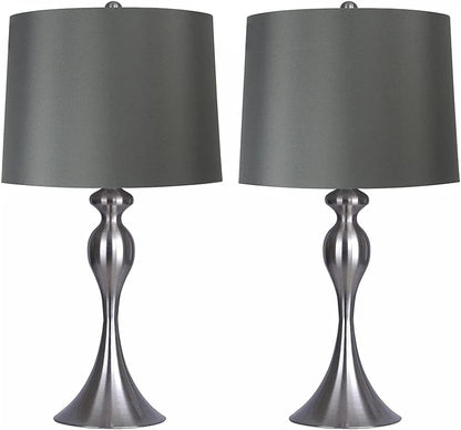 Table Lamps with Dark Grey Lamp Shade, Set of 2 - Brushed Nickel Body with Grey Linen Shade, 26.5" Table Lamps for Bedrooms, Dressers, Buffets and More - ST90215FQ-(W)1
