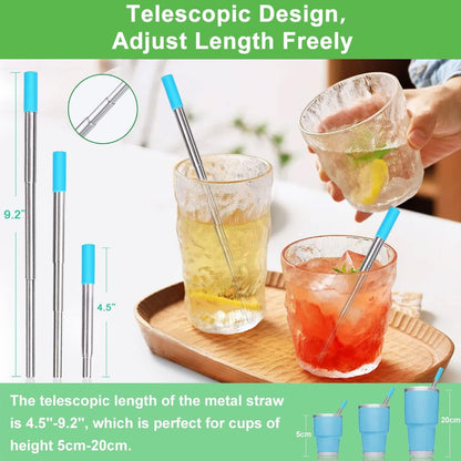 Reusable Collapsible Metal Straws, Cruise Ship Essentials (4Pack) | Travel Drinking Straws, Cruise Must Haves, Portable Foldable Stainless Steel Straws with Cases, Silicone Tips for Gifts2