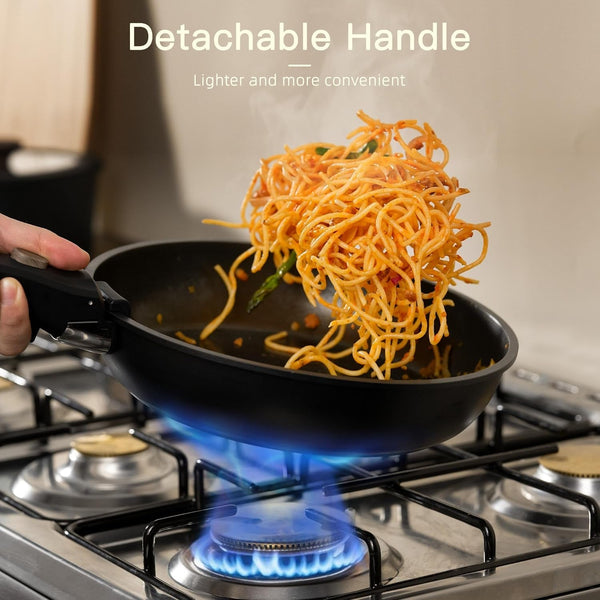 21 Pcs Pots and Pans Set Non Stick, Ceramic Cookware Set Detachable Handle, RV Kitchen Cooking Set Removable Handles, Oven Safe, Induction Ready, Stackable, Black, Fathers Day Gift for Men4