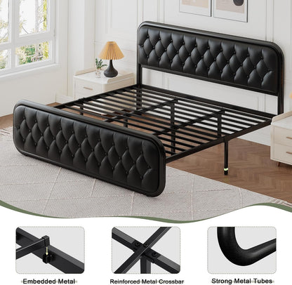 King Size Bed Frame, Upholstered Bed Frame with Faux Leather Headboard, Heavy Duty Platform Bed with Strong Metal Slats, 12 Inch Under-Bed Storage, Noise-Free, Easy Assembly, Matte Black8