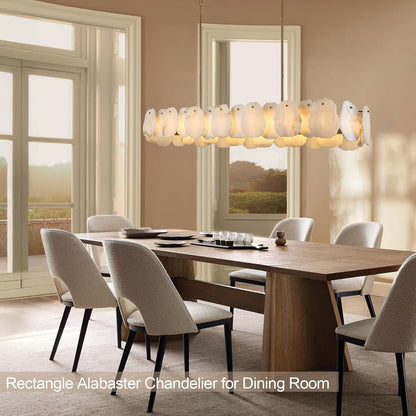 Alabaster Chandelier, 58 Inch Modern Rectangular Chandelier for Dining Room, Dimmable Linear Chandeliers for Kitchen Island, Natural Spanish Marble Stone Chandeliers for Dining Table, Living Room2