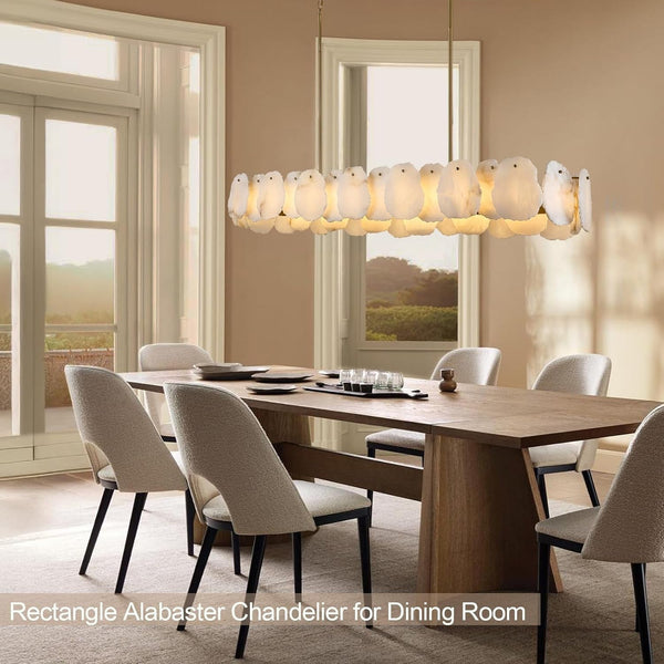 Alabaster Chandelier, 58 Inch Modern Rectangular Chandelier for Dining Room, Dimmable Linear Chandeliers for Kitchen Island, Natural Spanish Marble Stone Chandeliers for Dining Table, Living Room2