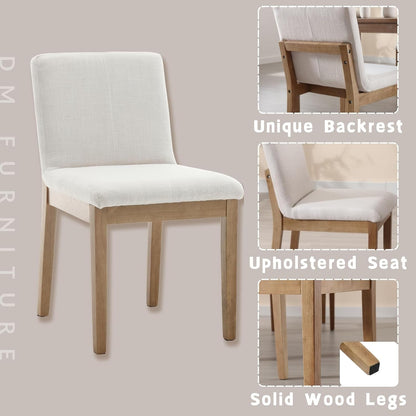 Farmhouse Kitchen Dining Room Chairs Set of 4 with Rectangle Backrest Mid Century Linen Fabric Upholstered Dining Room Parsons Chairs for Kitchen Island/Living Room/Dining Table, Beige5
