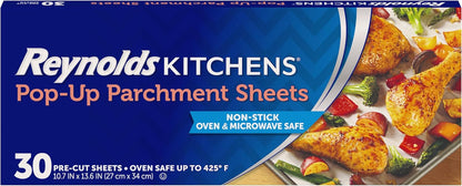Kitchens Pop-Up Parchment Paper Sheets, 30Ct | Pre-Cut Nonstick Parchment Sheets, Microwave and Oven Safe up to 425F, Easy Cleanup, Fits Standard Pans, 10.7 X 13.6 In1